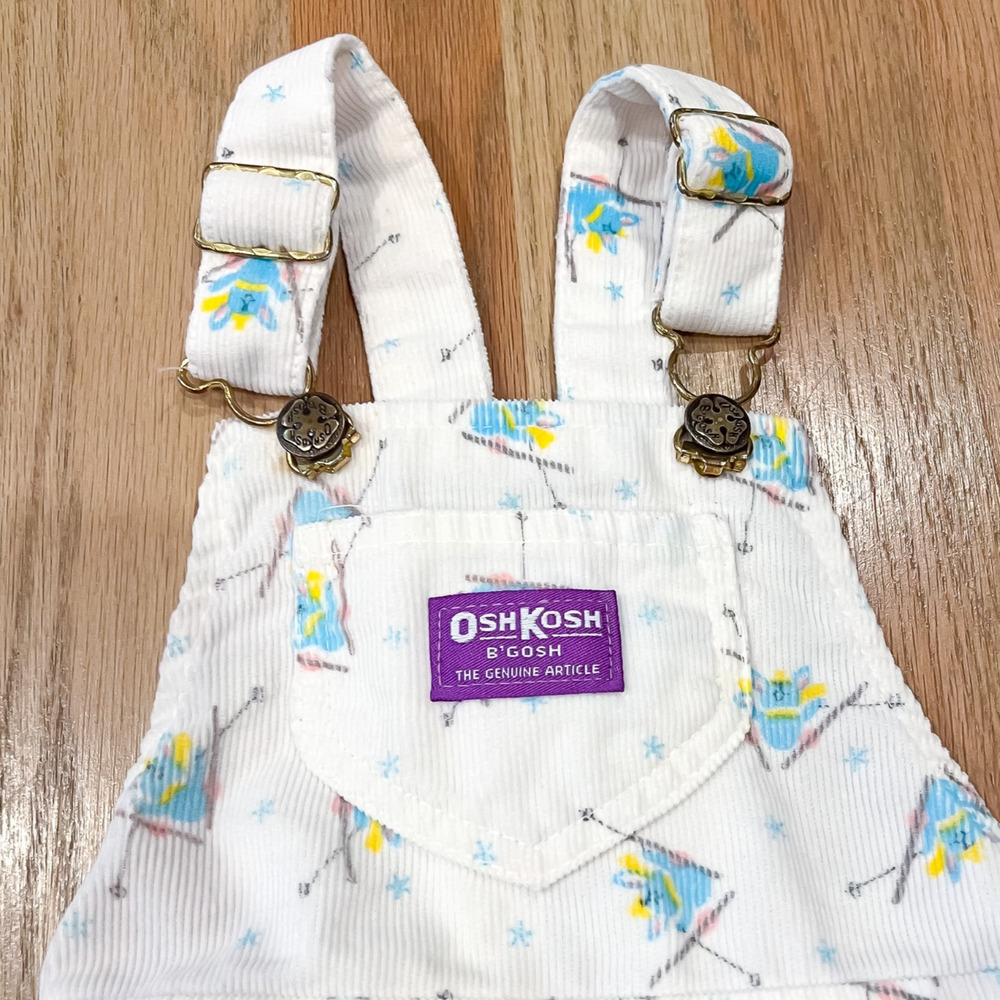 Vintage 4T OshKosh B'Gosh Baby Overall Skirt Ski Bunny White Corduroy USA - Picture 2 of 9